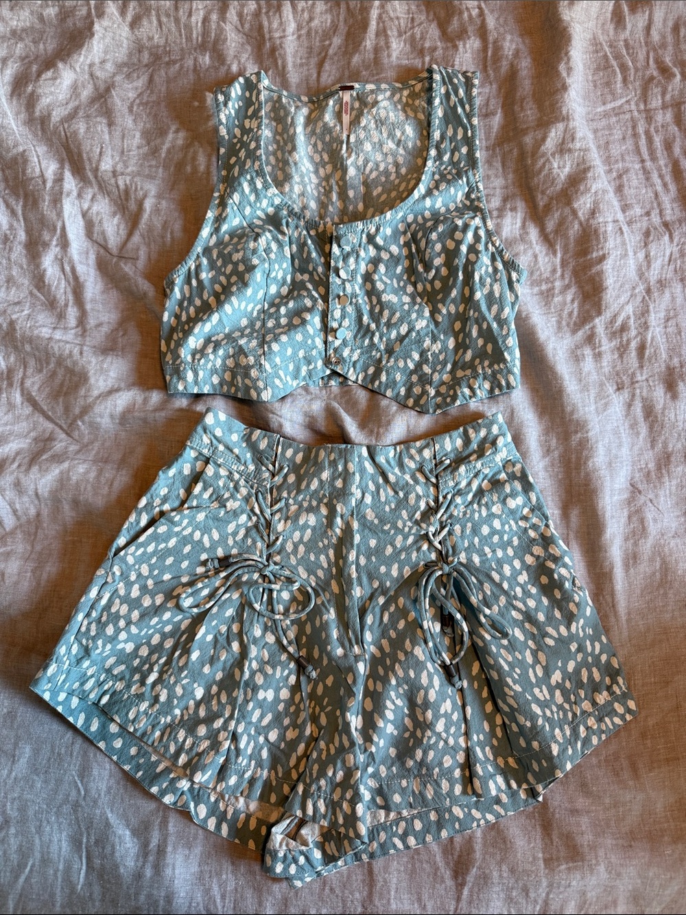 Free People Blue Polka Dot Two-Piece Set - Crop Top & Short